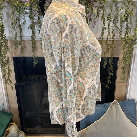 Merona 2 pc Women's XXL teal paisley button down and cream v neck peasant tops - Picture 4 of 16